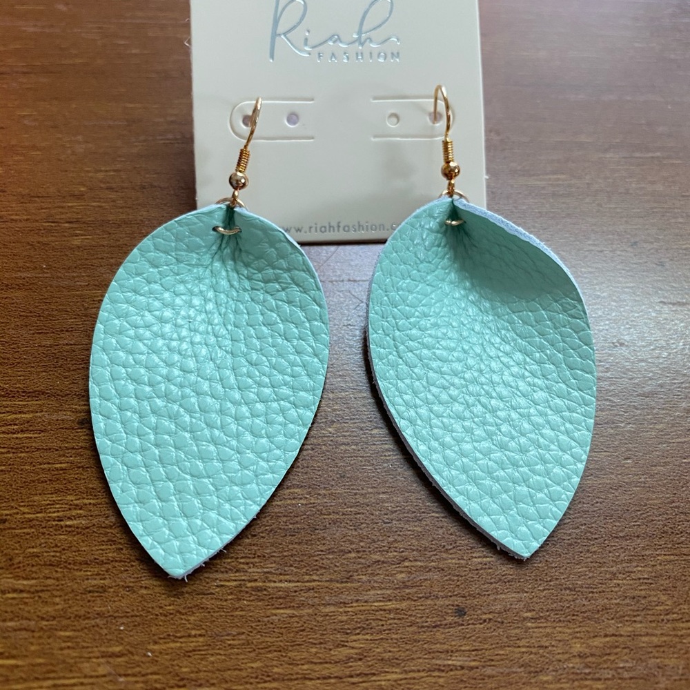 3/$12 Mint Faux Leather Earrings